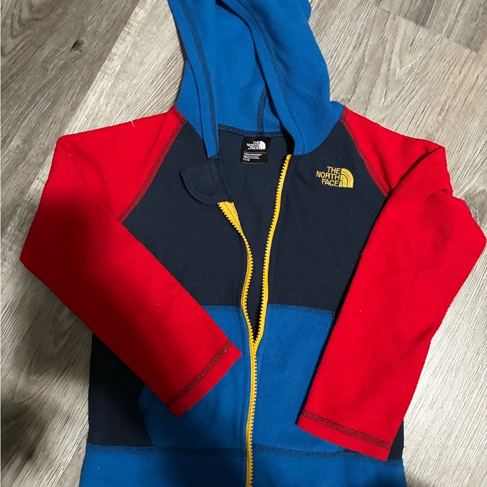 The North Face Red and Blue Jacket with Yellow Accents